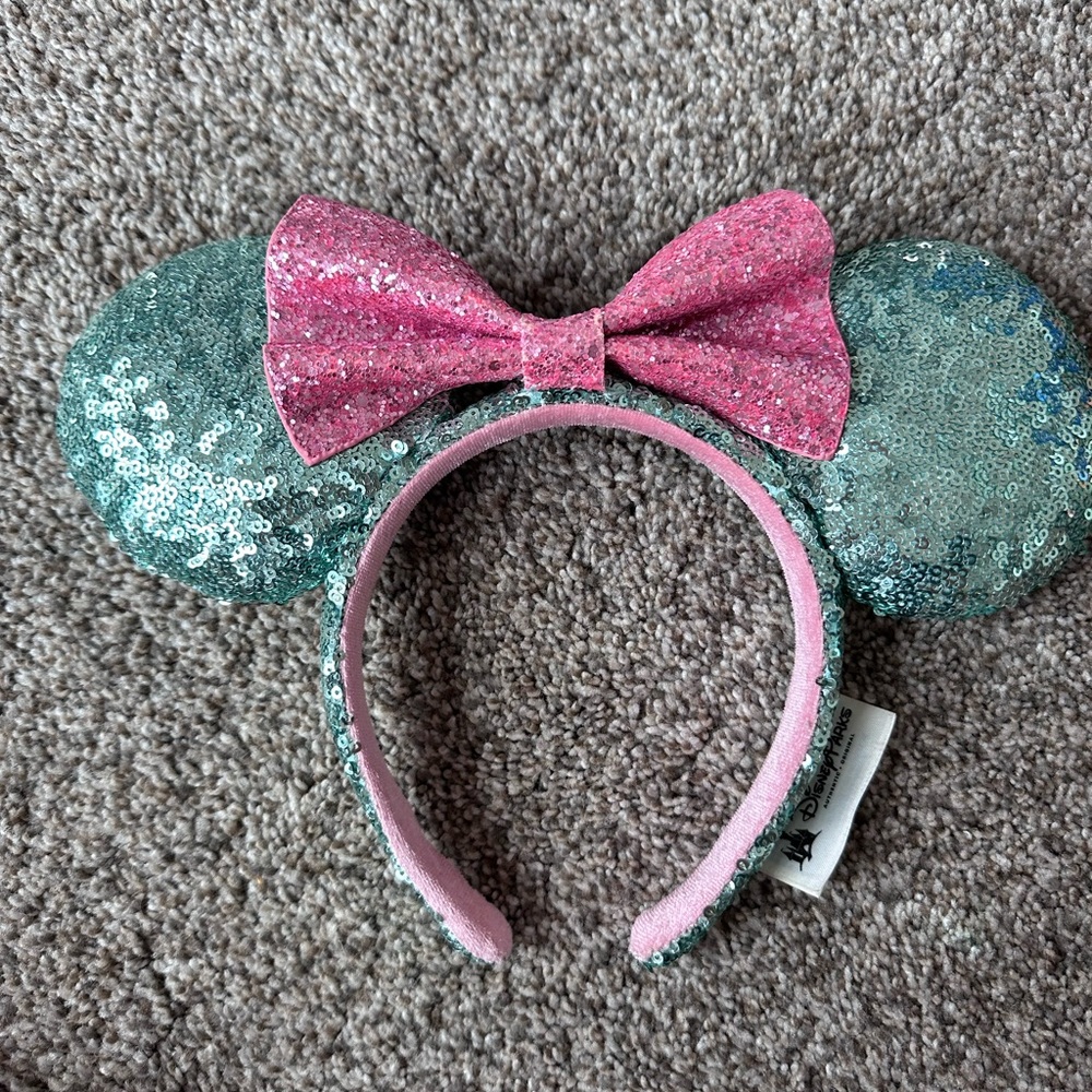 Green/Pink Sequined Mickey Mouse Ears